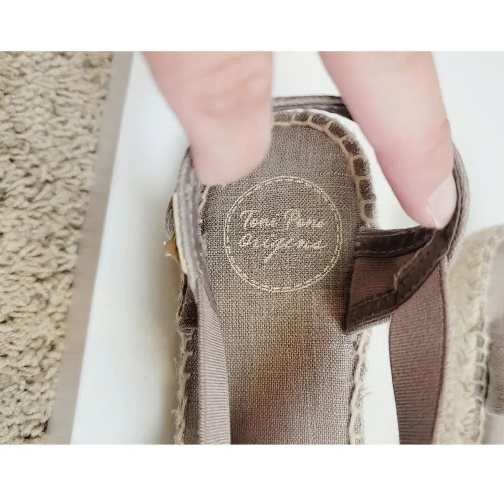 TONI PONS TER Medium Wedge Vegan Espadrilles in Stone, sz 40 EU / 9 US